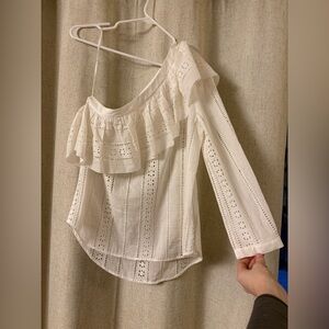 Veronica Beard Cruz Eyelet One Shoulder Top Ruffle White Blouse